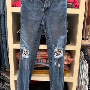 Good American Blue Ripped Straight Leg Jeans